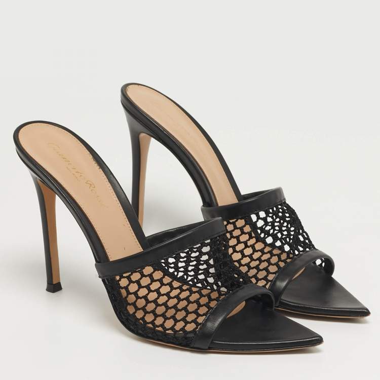 Pre Owned Gianvito Rossi Alisia Black Mesh and Leather Slide Sandals Size 39