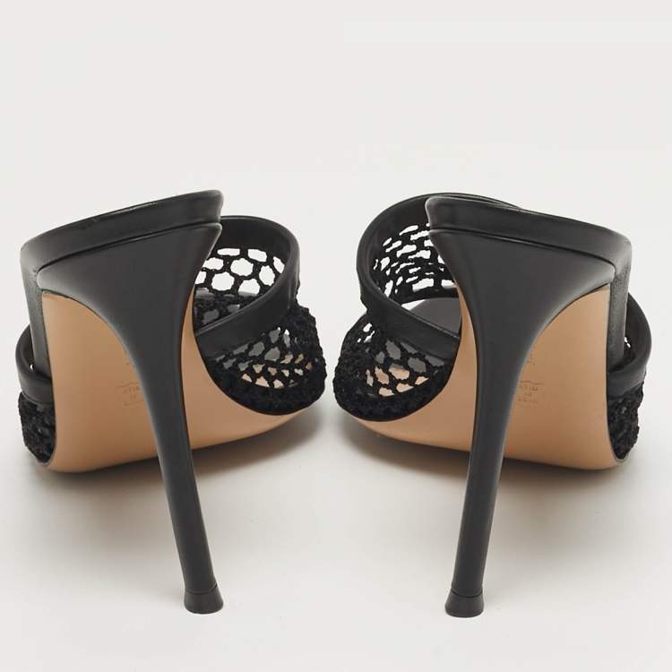 Pre Owned Gianvito Rossi Alisia Black Mesh and Leather Slide Sandals Size 39