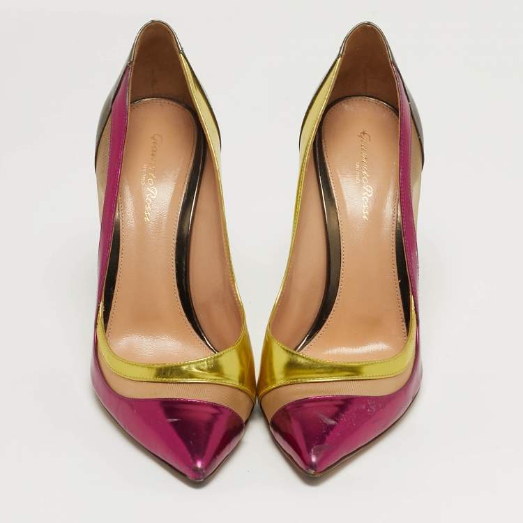 Pre Owned Gianvito Rossi Paneled Size 41 Multicolor Mesh and Patent Leather Pumps