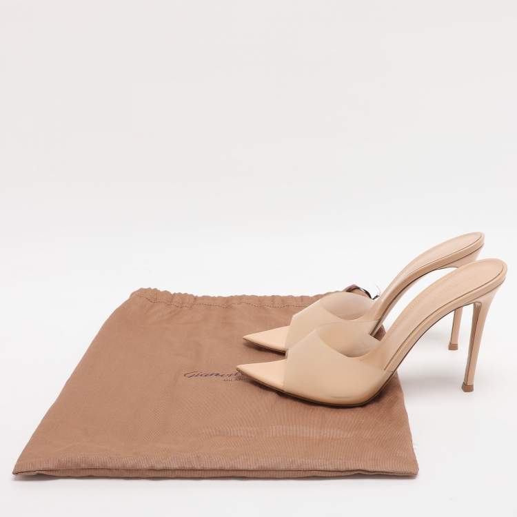 Pre Owned Gianvito Rossi Elle Size 39 Beige PVC Slide Sandals