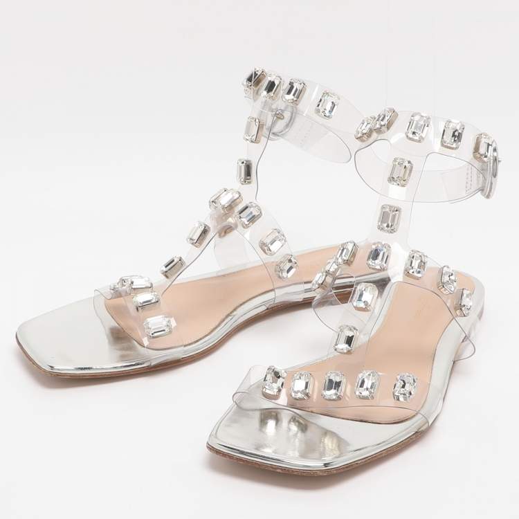 Pre Owned Gianvito Rossi Size 39 Transparent PVC Crystal Embellished Ankle Strap Flats
