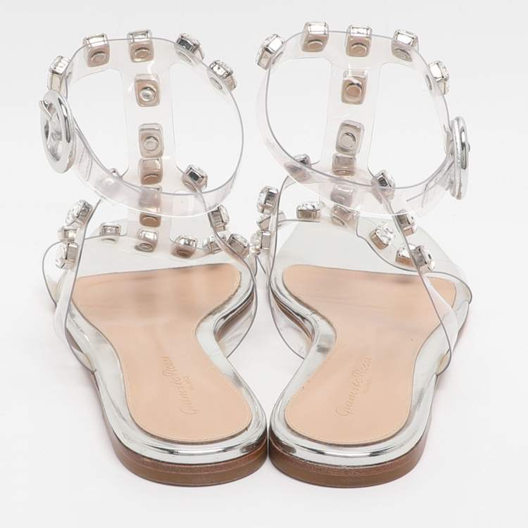 Pre Owned Gianvito Rossi Size 39 Transparent PVC Crystal Embellished Ankle Strap Flats