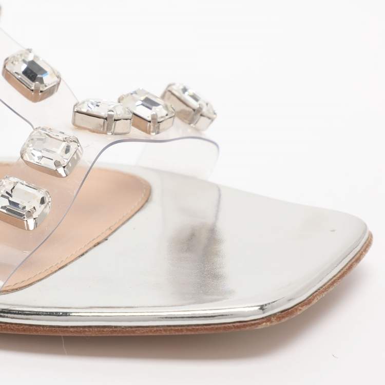 Pre Owned Gianvito Rossi Size 39 Transparent PVC Crystal Embellished Ankle Strap Flats