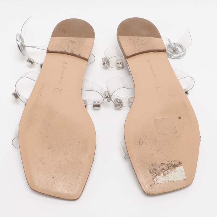 Pre Owned Gianvito Rossi Size 39 Transparent PVC Crystal Embellished Ankle Strap Flats