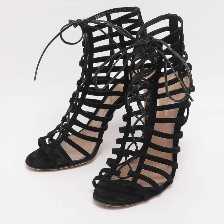 Pre Owned Gianvito Rossi Size 39.5 Black Suede Gladiator Sandals