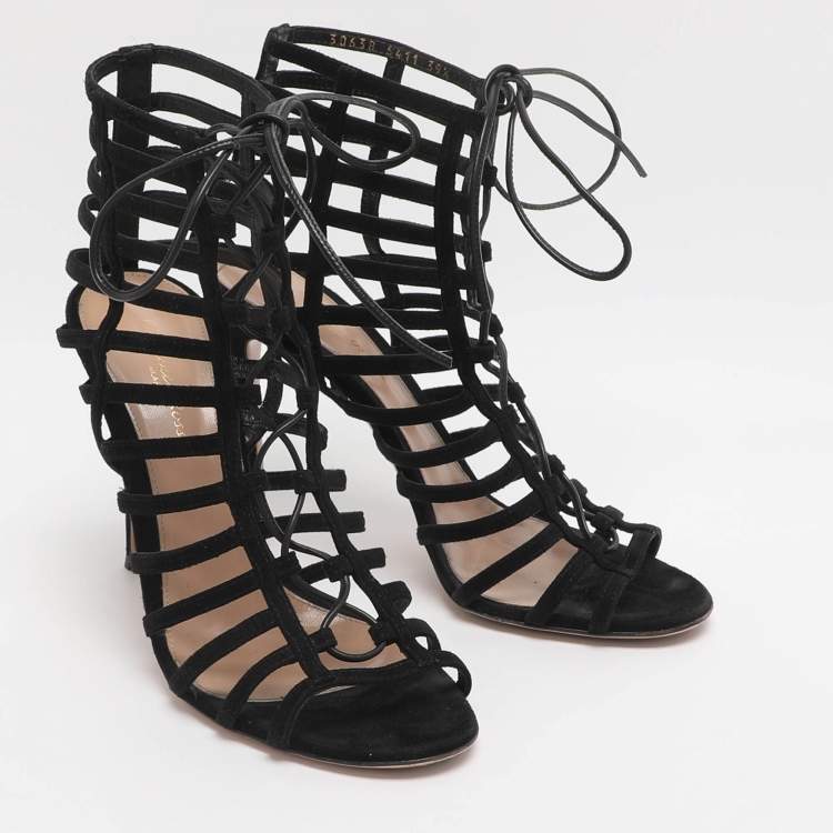 Pre Owned Gianvito Rossi Size 39.5 Black Suede Gladiator Sandals