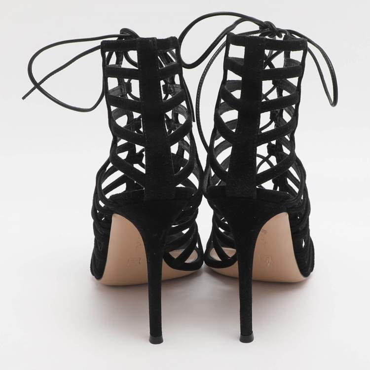 Pre Owned Gianvito Rossi Size 39.5 Black Suede Gladiator Sandals