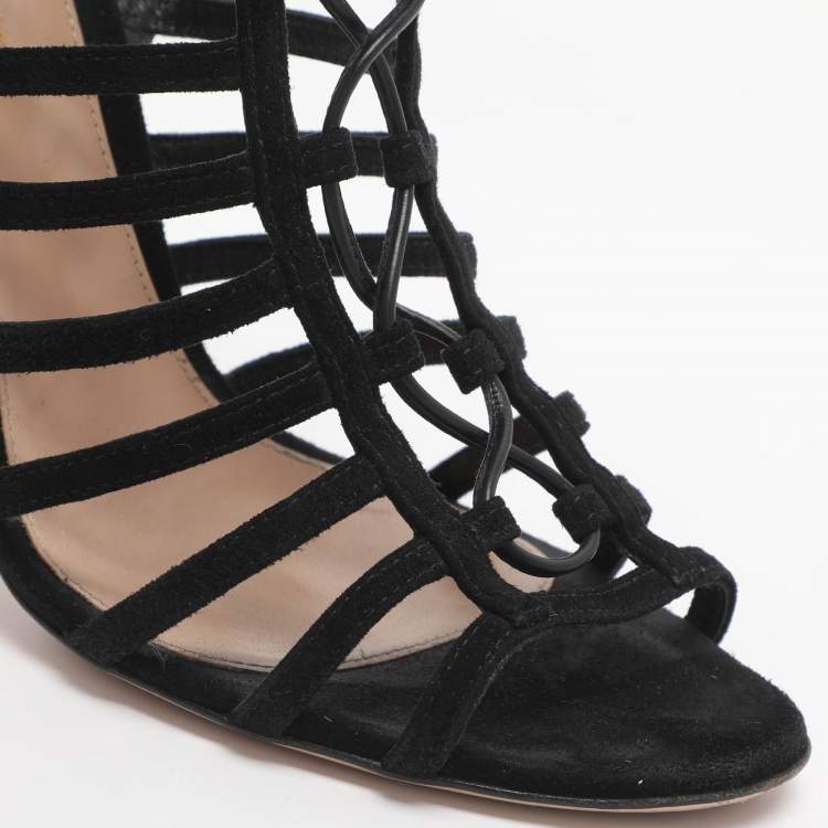 Pre Owned Gianvito Rossi Size 39.5 Black Suede Gladiator Sandals