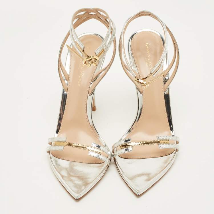 Pre Owned Gianvito Rossi Kim Size 38 Silver Leather Ankle Strap Sandals