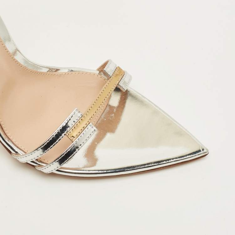 Pre Owned Gianvito Rossi Kim Size 38 Silver Leather Ankle Strap Sandals