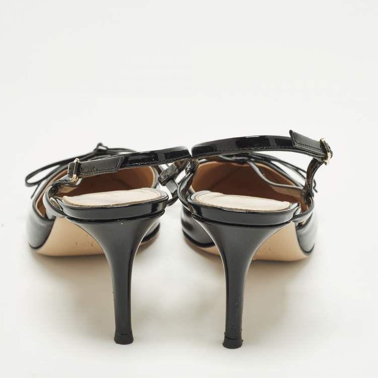 Pre Owned Gianvito Rossi Bow Size 37 Black Patent Leather Slingback Pumps