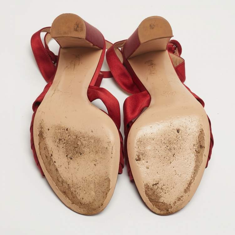 Pre Owned Gianvito Rossi Size 41 Red Satin Ankle Knot  Sandals