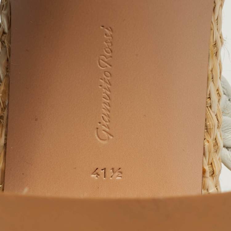 Pre Owned Gianvito Rossi Size 41.5 White Woven Leather Ankle Strap Block Heel Sandals