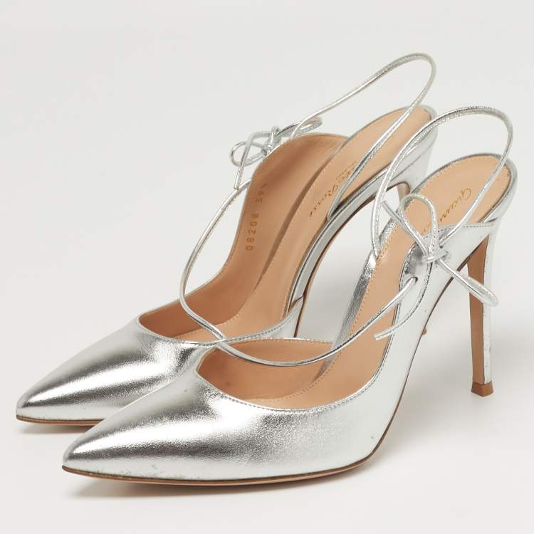 Pre Owned Gianvito Rossi 105 Size 39.5 Silver Leather D'orsay Pumps