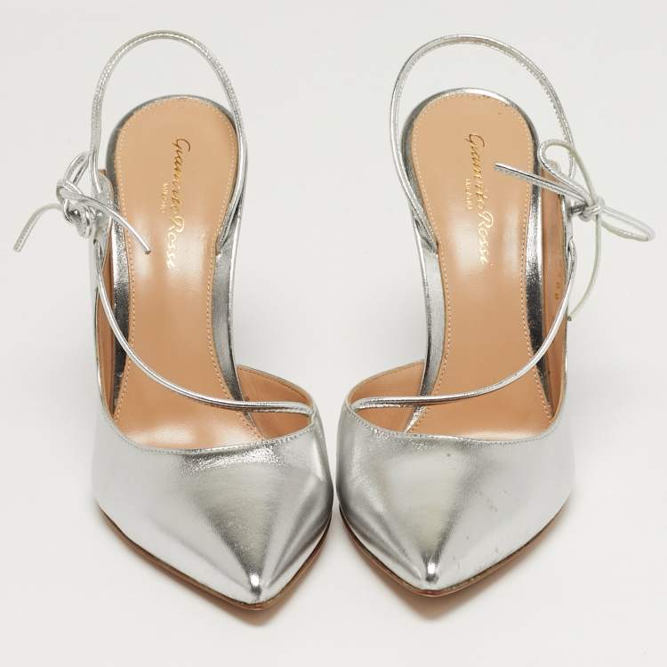 Pre Owned Gianvito Rossi 105 Size 39.5 Silver Leather D'orsay Pumps
