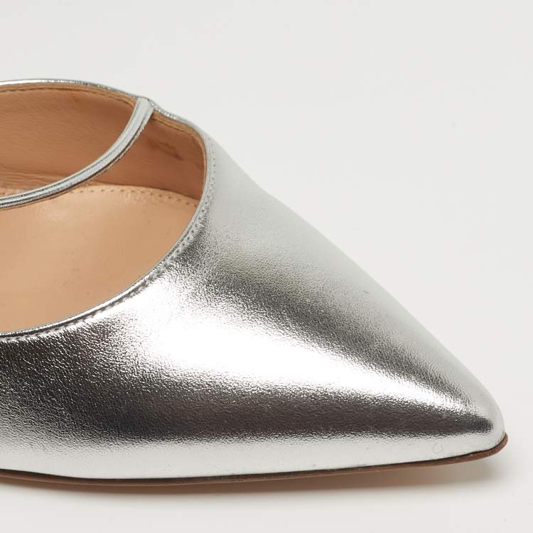 Pre Owned Gianvito Rossi 105 Size 39.5 Silver Leather D'orsay Pumps