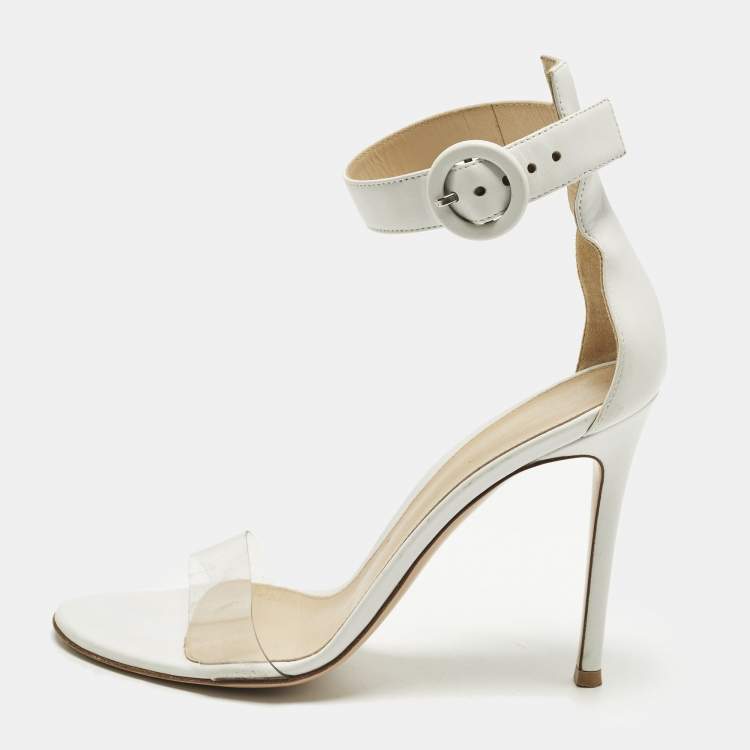 Pre Owned Gianvito Rossi Portofino Size 38 White Leather and PVC Ankle Strap Sandals