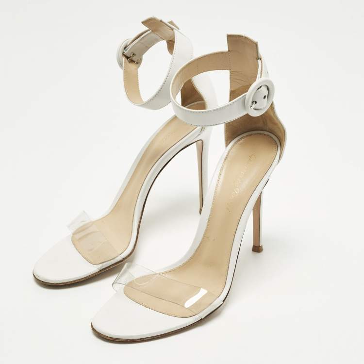 Pre Owned Gianvito Rossi Portofino Size 38 White Leather and PVC Ankle Strap Sandals