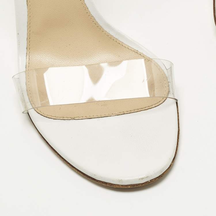 Pre Owned Gianvito Rossi Portofino Size 38 White Leather and PVC Ankle Strap Sandals