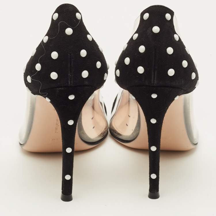 مملوكة مسبقًا Gianvito Rossi Size 38.5 Black/White Studded Suede and PVC Plexi Pumps 