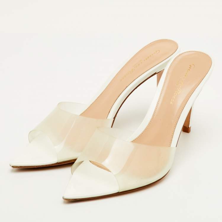 Pre Owned Gianvito Rossi Elle Size 36.5 White PVC Slide Sandals