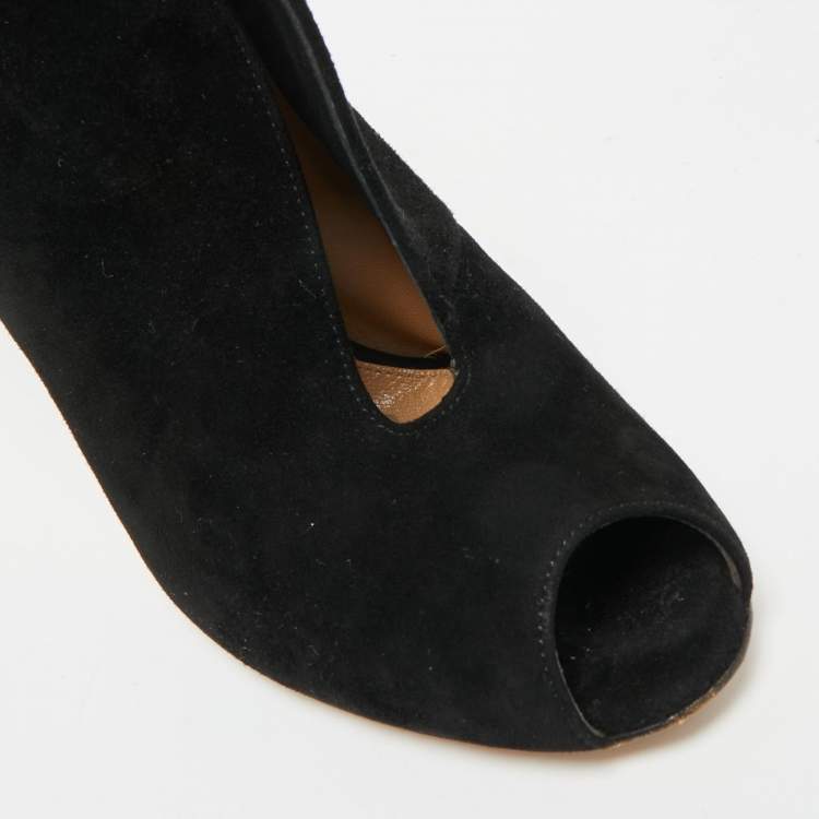 Pre Owned Gianvito Rossi Vamp Size 37 Black Suede Peep Toe Booties