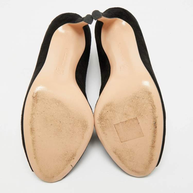 Pre Owned Gianvito Rossi Vamp Size 37 Black Suede Peep Toe Booties