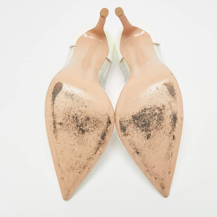 مملوكة مسبقًا Gianvito Rossi Plexi Size 38 White/Transparent Patent Leather and PVC Pointed Toe Pumps