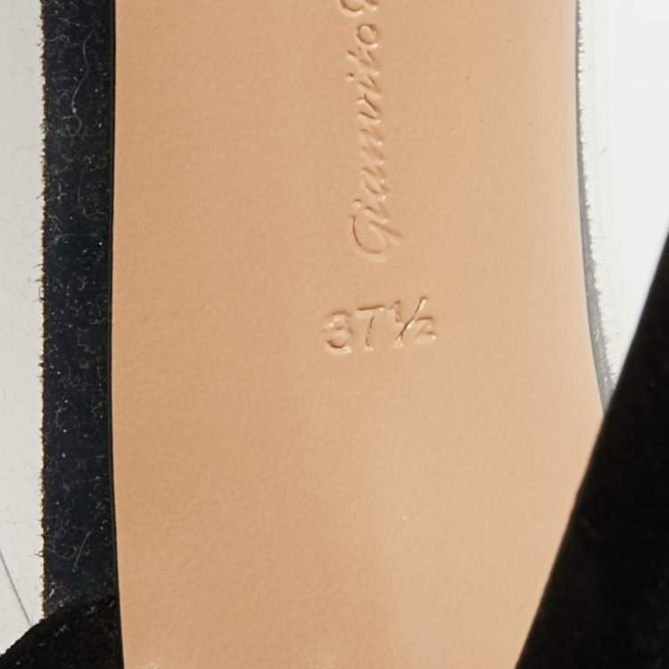 Pre Owned Gianvito Rossi Plexi Size 37.5 Black/Transparent Suede and PVC Pointed Toe Pumps