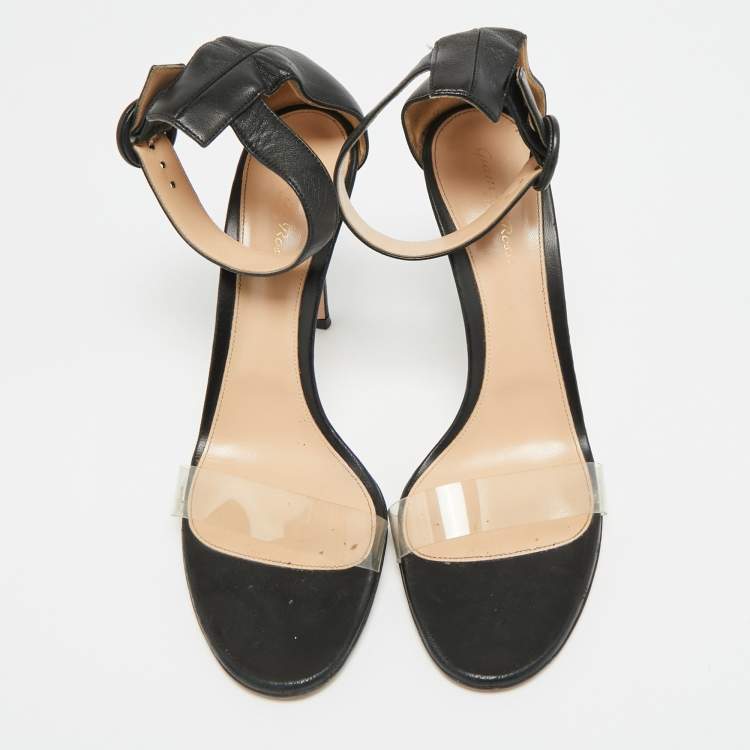 مملوكة مسبقًا Gianvito Rossi Portofino Size 41 Black Leather and PVC Ankle Strap Sandals