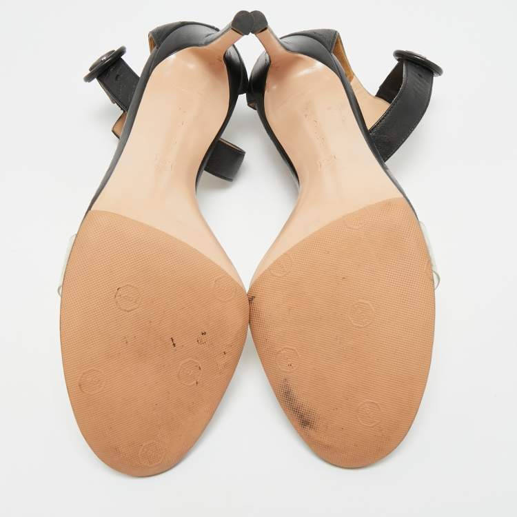 مملوكة مسبقًا Gianvito Rossi Portofino Size 41 Black Leather and PVC Ankle Strap Sandals