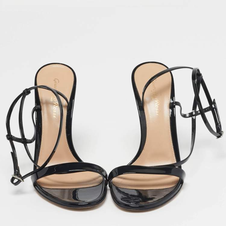 Pre Owned Gianvito Rossi Manhattan Size 38 Black Patent Leather Ankle Strap Sandals