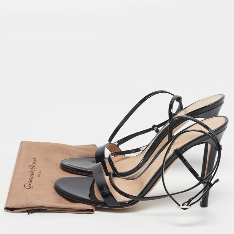 Pre Owned Gianvito Rossi Manhattan Size 38 Black Patent Leather Ankle Strap Sandals