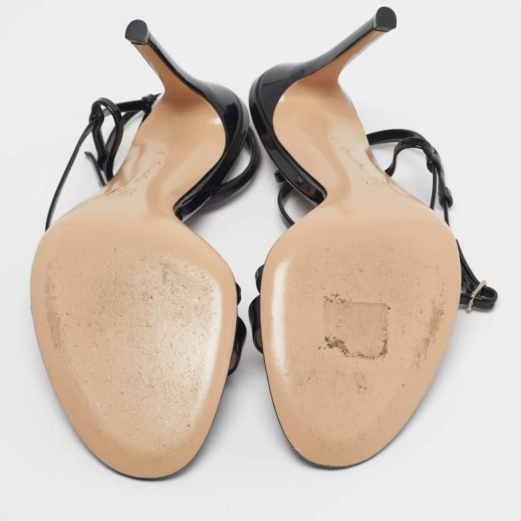 Pre Owned Gianvito Rossi Manhattan Size 38 Black Patent Leather Ankle Strap Sandals