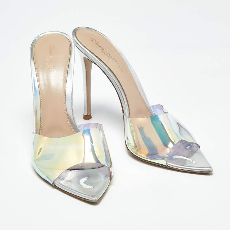 Pre Owned Gianvito Rossi Elle Size 39 Iridescent PVC Slide Sandals