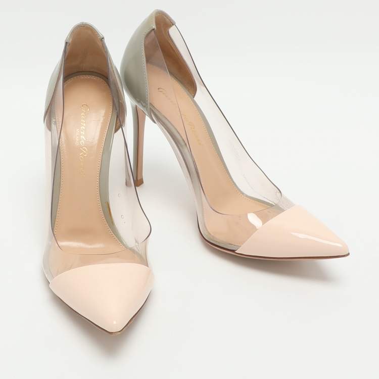 مملوكة مسبقًا Gianvito Rossi Plexi Size 36.5 Grey/Blush Pink PVC and Patent Leather Pumps