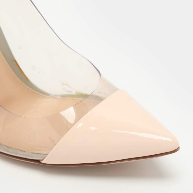 مملوكة مسبقًا Gianvito Rossi Plexi Size 36.5 Grey/Blush Pink PVC and Patent Leather Pumps