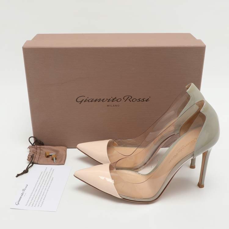 مملوكة مسبقًا Gianvito Rossi Plexi Size 36.5 Grey/Blush Pink PVC and Patent Leather Pumps