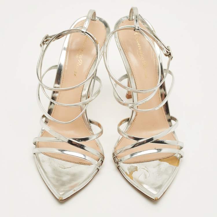Pre Owned Gianvito Rossi Ettie Size 37 Silver Patent Leather Ankle Strap Sandals