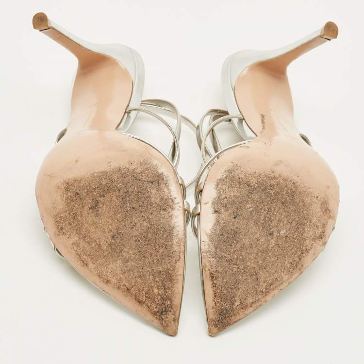 Pre Owned Gianvito Rossi Ettie Size 37 Silver Patent Leather Ankle Strap Sandals