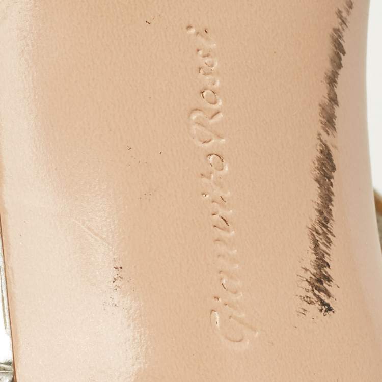 Pre Owned Gianvito Rossi Ettie Size 37 Silver Patent Leather Ankle Strap Sandals