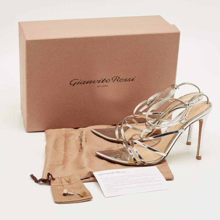 Pre Owned Gianvito Rossi Ettie Size 37 Silver Patent Leather Ankle Strap Sandals