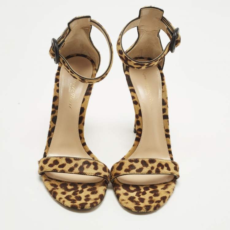 Pre Owned Gianvito Rossi Portofino Size 37 Brown Calf Hair Ankle Strap Sandals