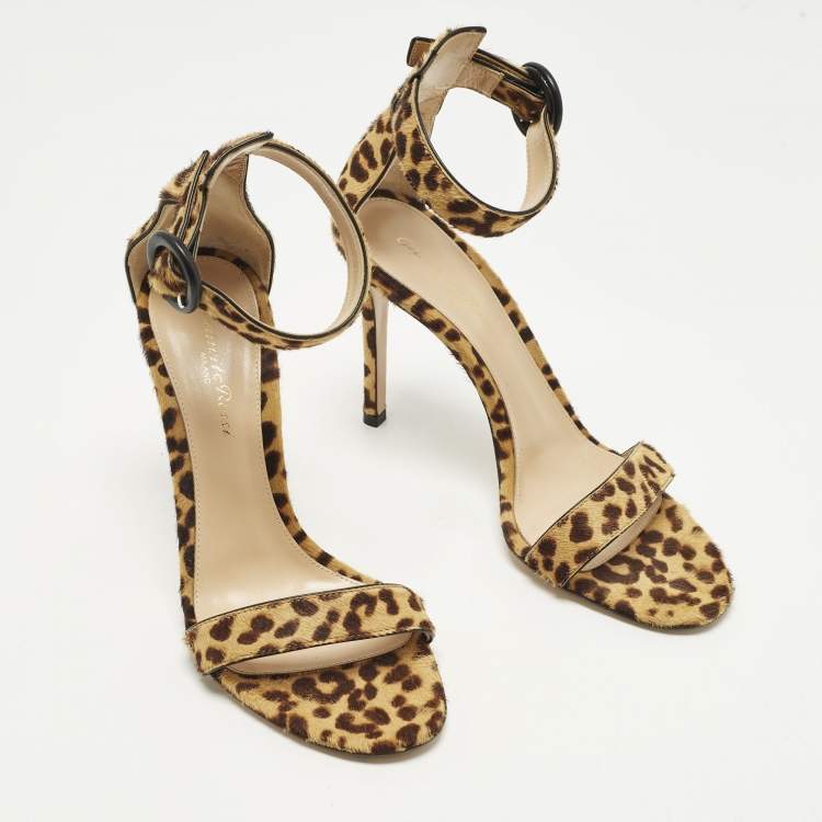 Pre Owned Gianvito Rossi Portofino Size 37 Brown Calf Hair Ankle Strap Sandals