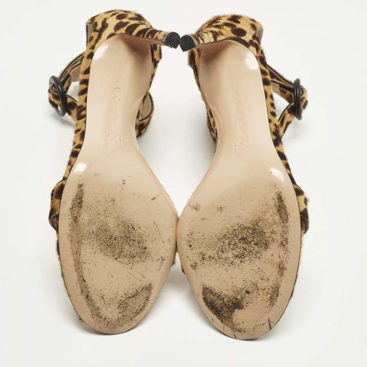 Pre Owned Gianvito Rossi Portofino Size 37 Brown Calf Hair Ankle Strap Sandals