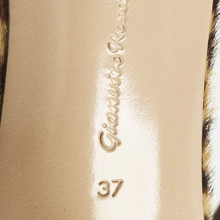 Pre Owned Gianvito Rossi Portofino Size 37 Brown Calf Hair Ankle Strap Sandals