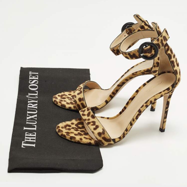 Pre Owned Gianvito Rossi Portofino Size 37 Brown Calf Hair Ankle Strap Sandals