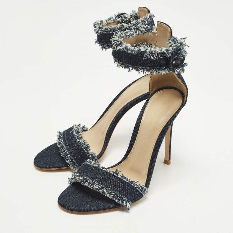 Pre Owned Gianvito Rossi Portofino Size 37 Blue Denim Ankle Strap Sandals
