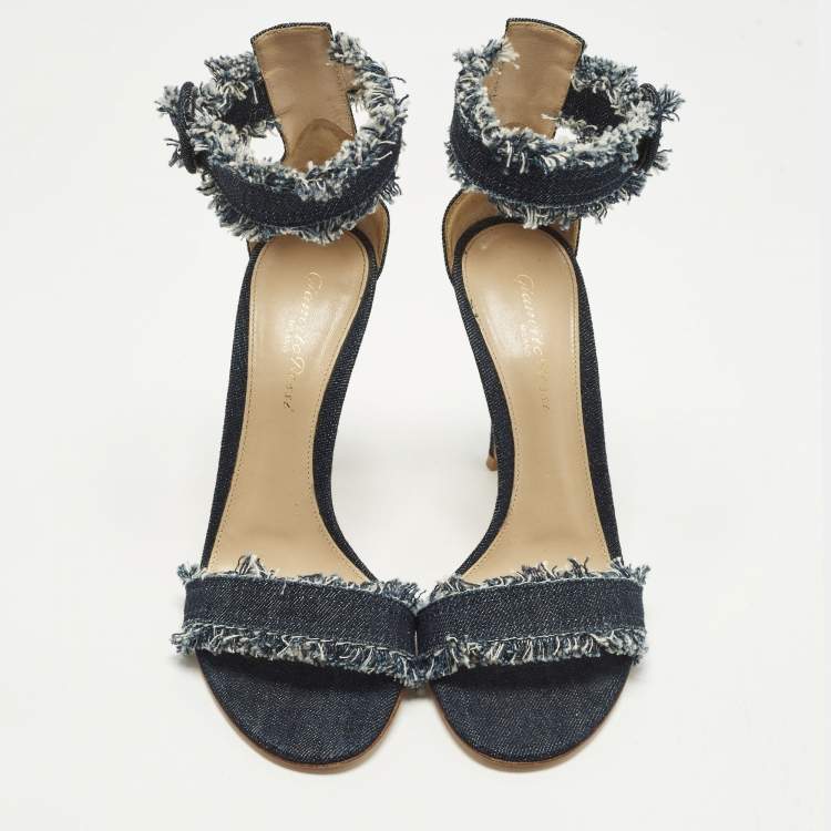Pre Owned Gianvito Rossi Portofino Size 37 Blue Denim Ankle Strap Sandals