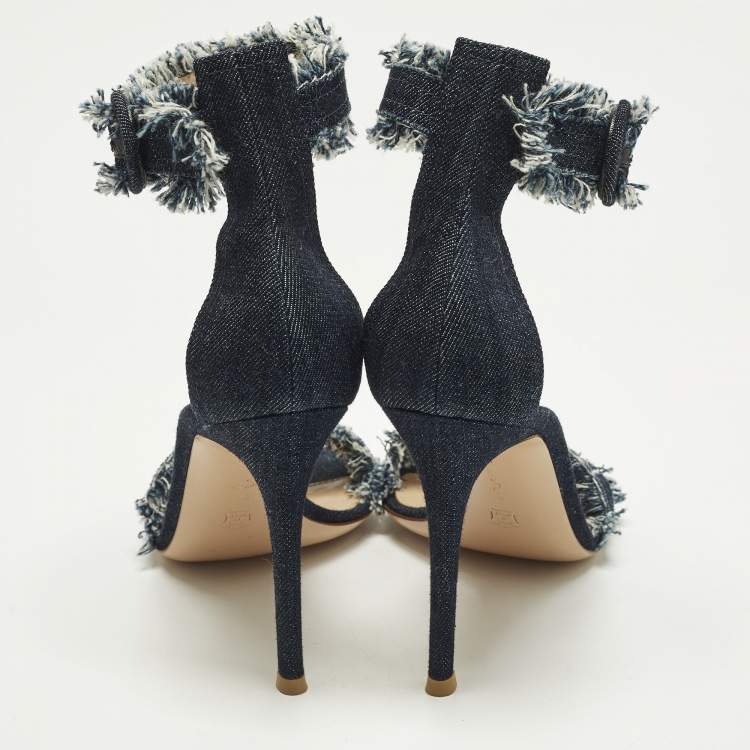 Pre Owned Gianvito Rossi Portofino Size 37 Blue Denim Ankle Strap Sandals